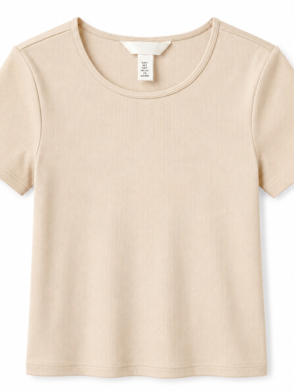 H&M Women’s Beige Ribbed Short Sleeve T-Shirt – Size Small